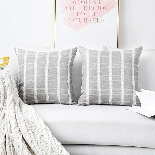 Home Brilliant Checker Plaid Decorative Throw Pillow Covers Set of 2 Linen Blend Cushion Cover fo... | Amazon (US)