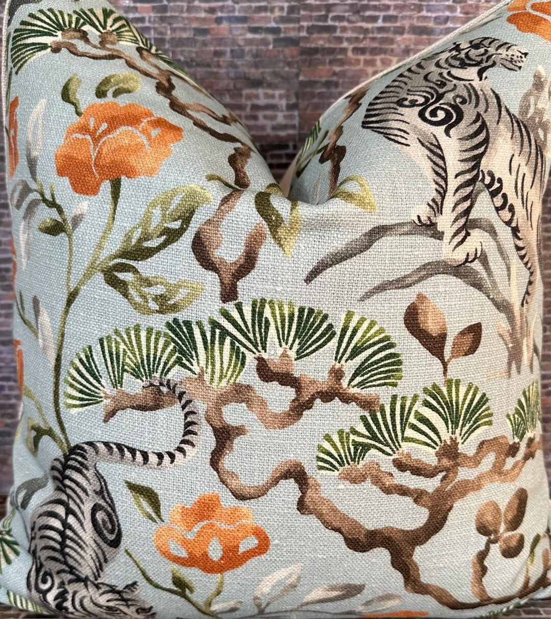 Designer Pillow Cover,  CTVNP, Chinoiserie, Aqua | Etsy (US)