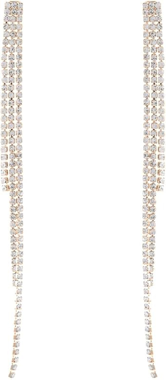 Sparkly Rhinestone Chandelier Drop Statement Earrings - Bridal Wedding Crystal Cubic Dangles Cascade | Amazon (US)