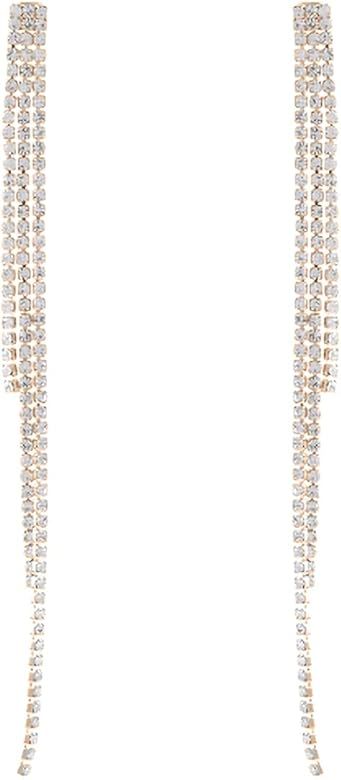 Sparkly Rhinestone Chandelier Drop Statement Earrings - Bridal Wedding Crystal Cubic Dangles Cascade | Amazon (US)