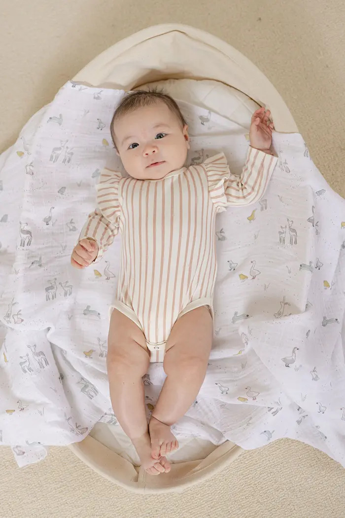 Pehr Stripes Away Ruffle Long Sleeve Organic Cotton Bodysuit | Nordstrom | Nordstrom