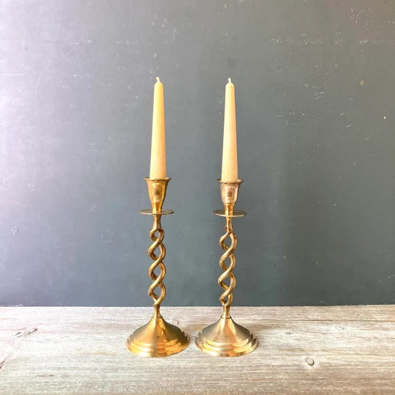 2 Vintage Brass Candle Holders  Barley Twist Candlestick | Etsy | Etsy (US)