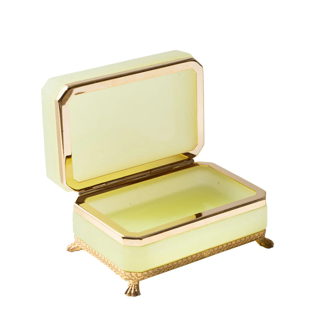 French Opaline Glass Box on Bronze Lion Paw Feet | Blue Print