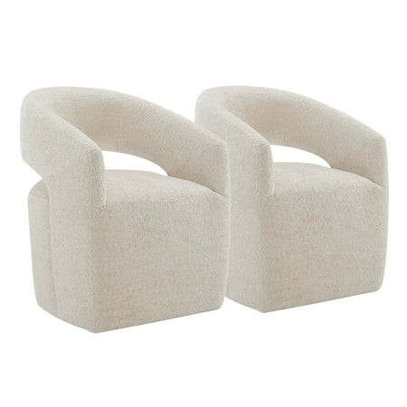 CHITA Modern Dining Chair with Caster Wheels & Open Back, Upholstered Dining Room Chairs Set of 2, Fabric in Beige | Walmart (US)