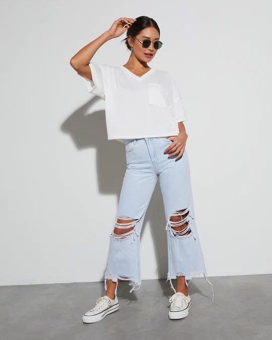 Alley Distressed Crop Kick Flare Jeans | VICI Collection