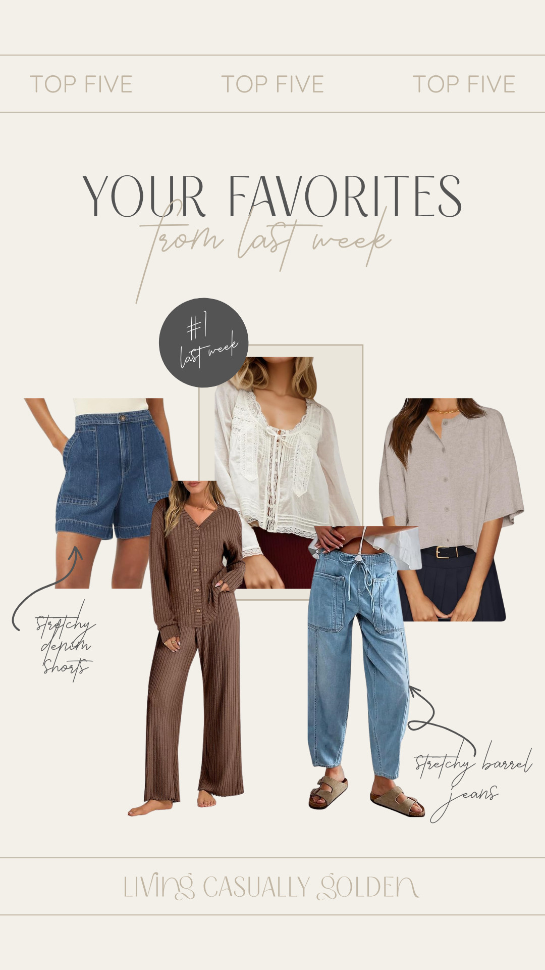 Favorites from last week | Flowy long sleeve in S, stretchy denim shorts in S, short sleeve cardigan in S, matching lounge set in S and stretchy barrel denim in M. 

 

#LTKSeasonal #LTKFindsUnder50