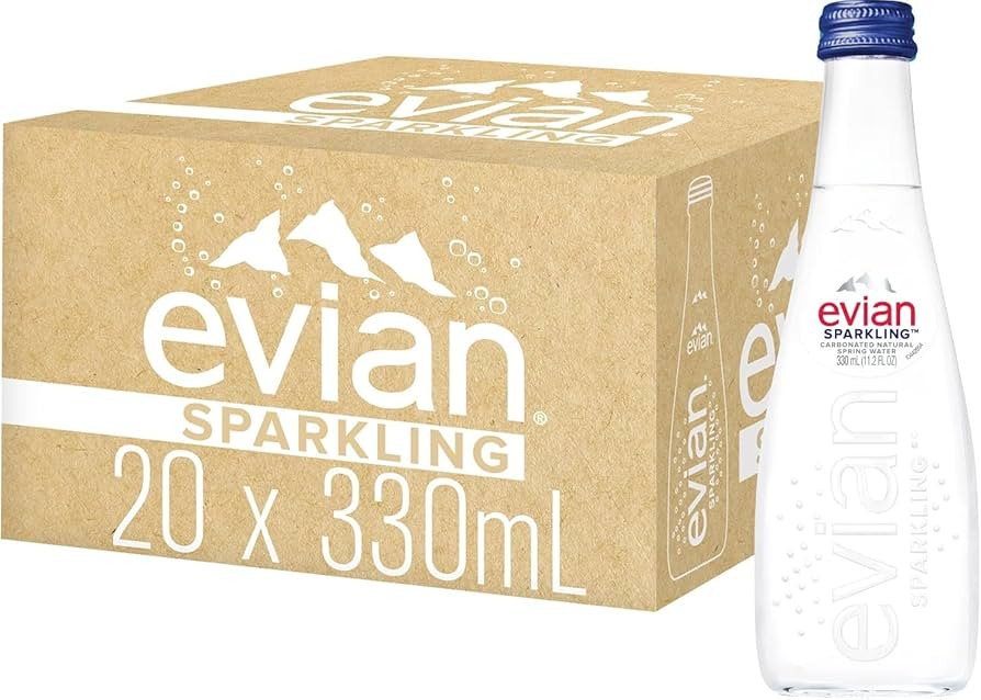 evian Sparkling Carbonated Natural Water 330ml Glass Bottle, Case of 20 Bottles | Amazon (US)