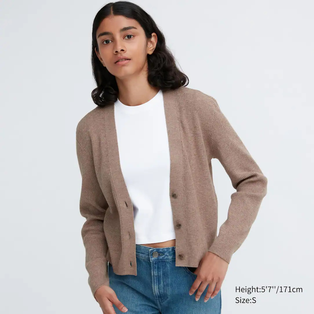 Washable Knit Ribbed Cardigan | UNIQLO (UK)