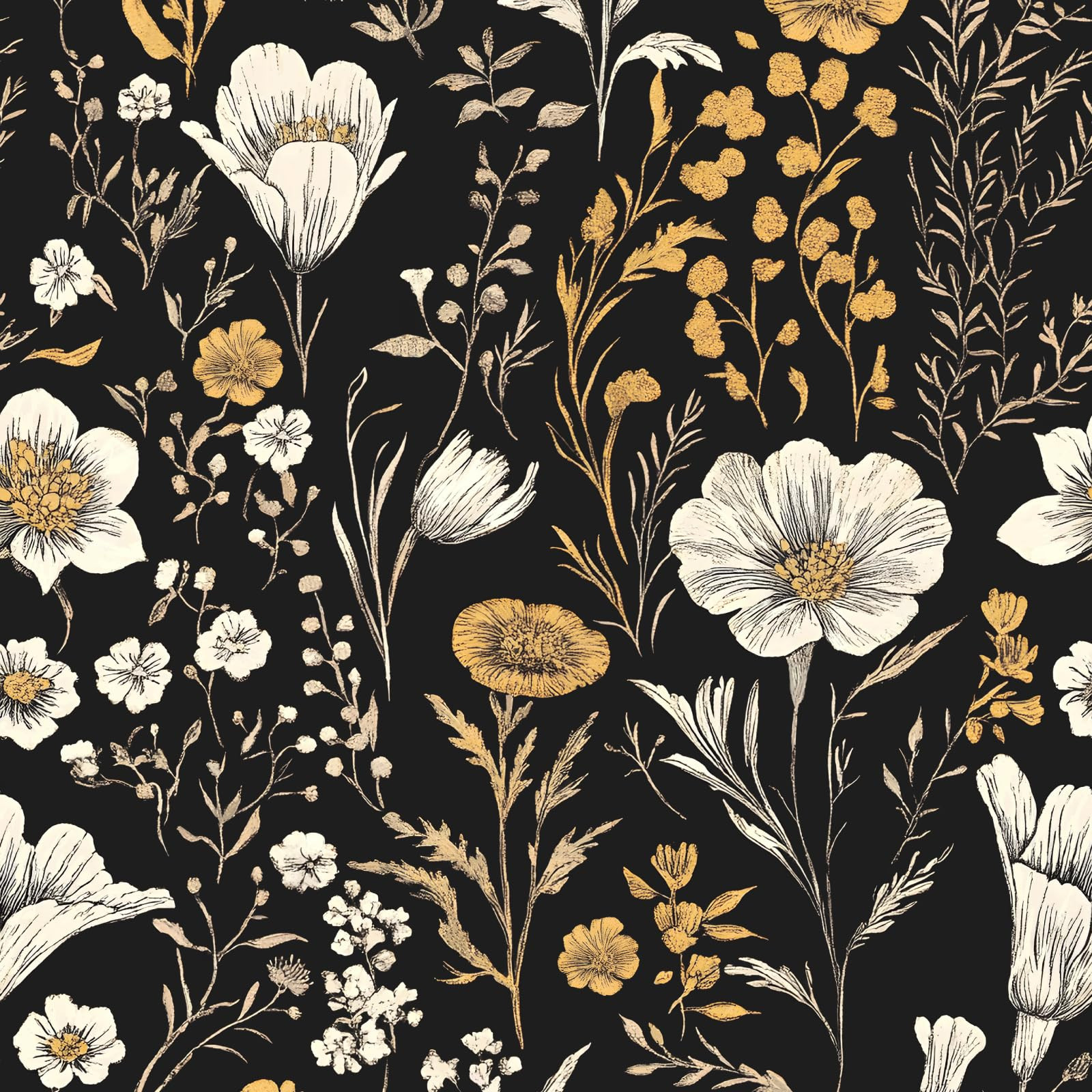 Dark Floral Wallpaper Peel and Stick Vintage Gold Leaf Contact Paper Retro Flower Wall Wallpaper ... | Amazon (US)