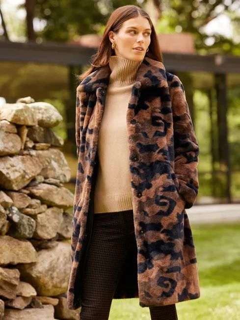 Ogden Faux Fur Coat in Camo | J.McLaughlin