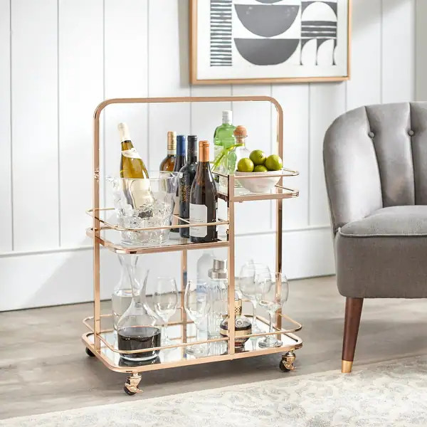 angelo:HOME Alcott 3-tier Goldtone Rolling Metal Bar Cart | Bed Bath & Beyond