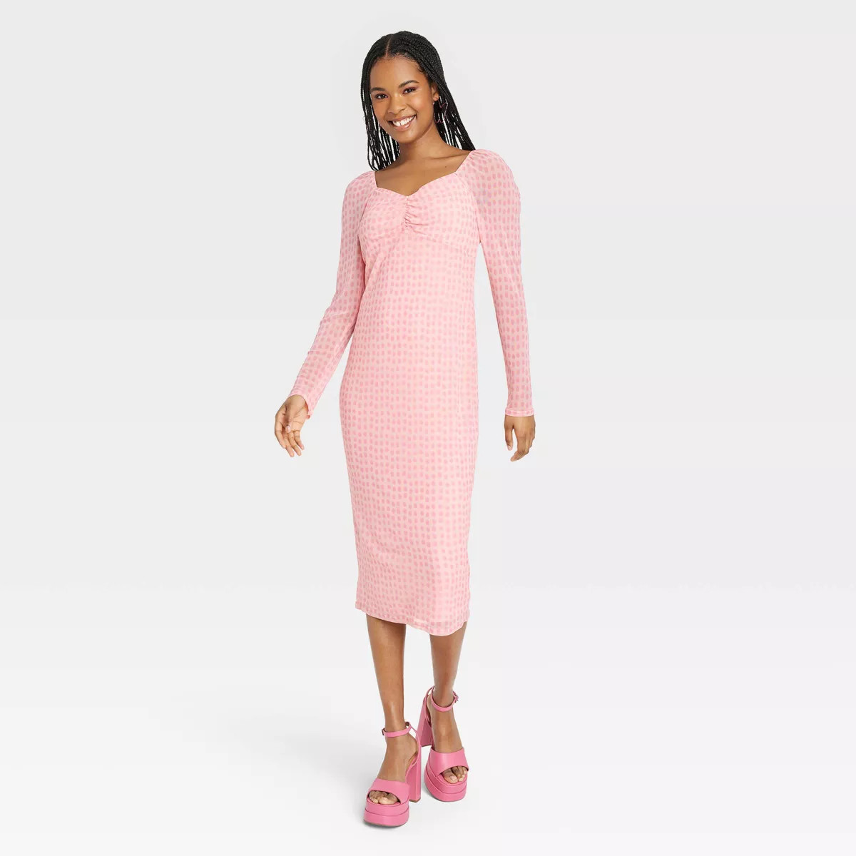 Black History Month Women's House of Aama Sweetheart Neck A-Line Dress - Pink Polka Dots | Target