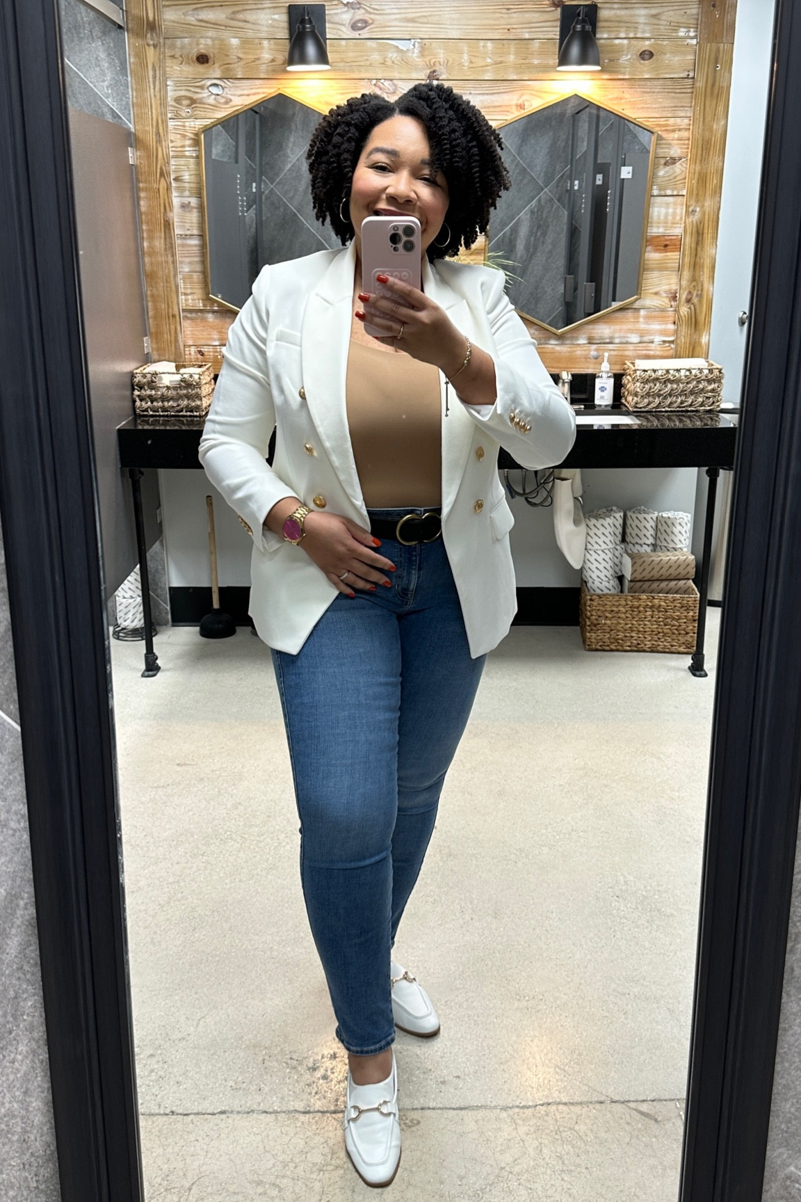 OOTD casual church outfit.
Off White blazer with gold buttons wearing size large. It’s 2 years old but I linked similar blazers for you. 
Curvy jeans wearing size 34 (comfortable fit, lots of stretch)
White loafers, they are super comfortable and are on sale (more than 50% off, run)
Bodysuit body contour high compression scoop neck in the color pecan.

Questions, leave me a comment 

Sale alert, blazer, curvy jeans, midsize fashion, curvy fashion, plus size, warm, cozy, fashion finds, fall outfit ideas, fall ootd, outfits, fall fashion, holiday, seasonal, season, autumn, October, November, December
#falloutfits #blazer #affordable #quality #loafers

#LTKstyletip #LTKmidsize #LTKsalealert