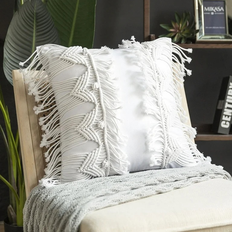 Phantoscope 100% Cotton Handmade Crochet Boho Series with Tassels and Woven Knot Throw Pillow, 18... | Walmart (US)