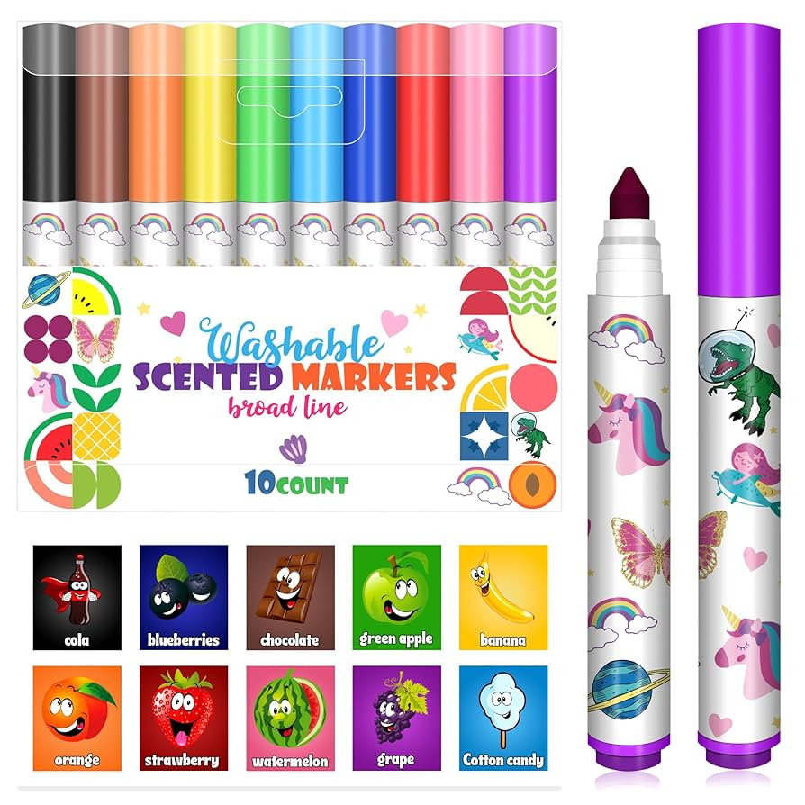 Scented Markers for Kids - 10 Count Broad Line Fruit Smelly Markers, Cool Washable Marker for Sch... | Amazon (US)