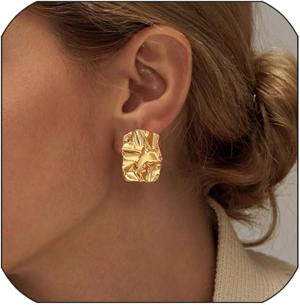 Chunky Gold Rectangle Stud Earrings For Women, Gold statement Earrings Dainty Thick Stud Earrings... | Amazon (US)