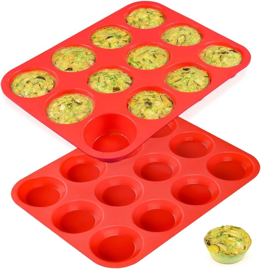 CAKETIME 12 Cups Silicone Muffin Pan - Nonstick BPA Free Cupcake Pan Regular Size Silicone Mold | Amazon (US)