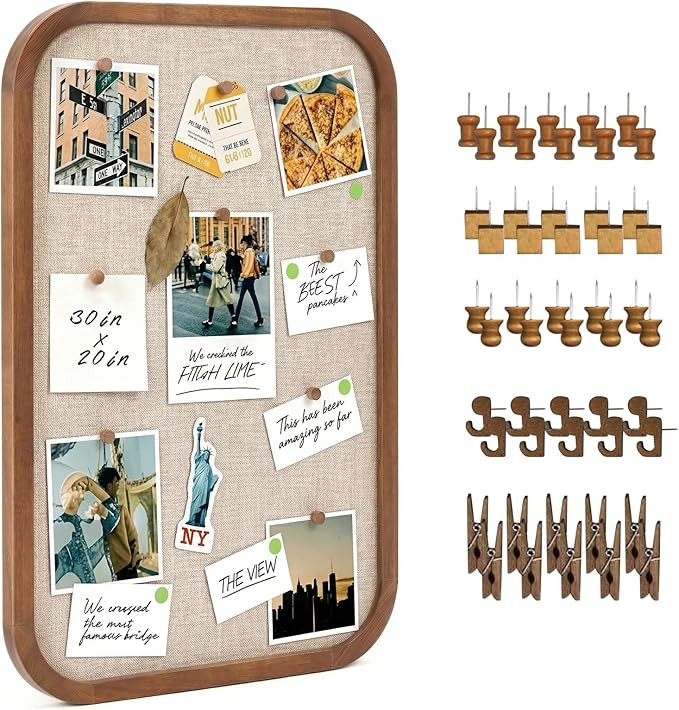 Large Linen Bulletin Board 30" x 20", Framed Pin Board with 50 Push Pins, Vintage Cork Board for ... | Amazon (US)