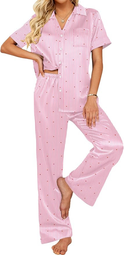 Ekouaer Silk Pajamas for Womens Set 2 Piece Satin Pjs Soft Button Down Sleepwear Wide Leg Long Pa... | Amazon (US)