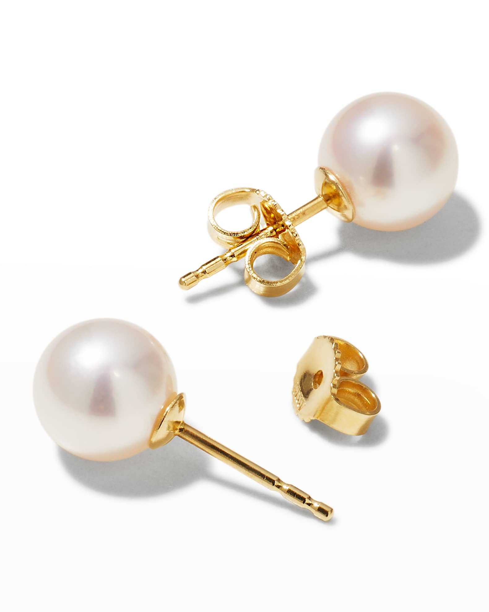 Akoya Cultured 18K Yellow Gold Pearl Stud Earrings | Neiman Marcus