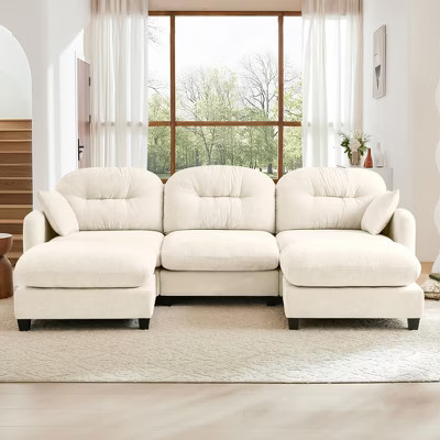 U-Shape Chenille Modular Sectional Sofa with Ottoman & 2 Pillows, High-Density Foam Tufted Back,Bedroom & Reading-Nook Ready,Beige | Target