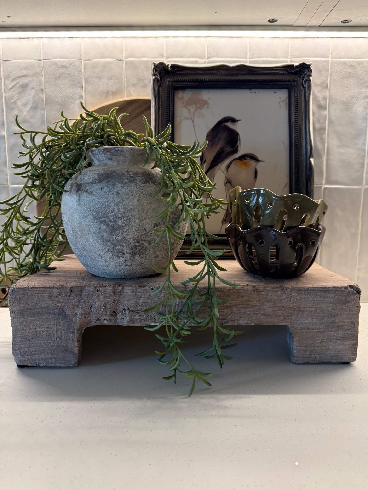 A new favorite find.. chunky riser. This is ceramic (perfect for the kitchen) but looks like reclaimed wood. Comes in two sizes, this is the large. 