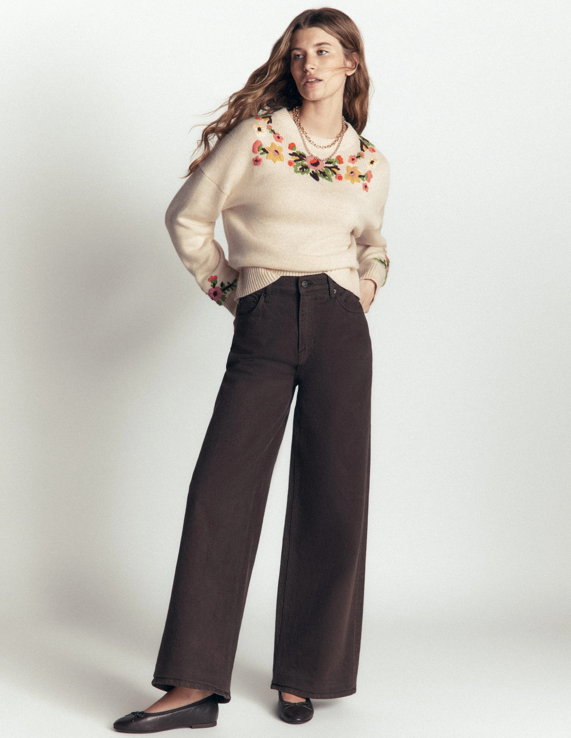 Ella Embroidered Knit Jumper-Ivory Embroidery | Boden UK