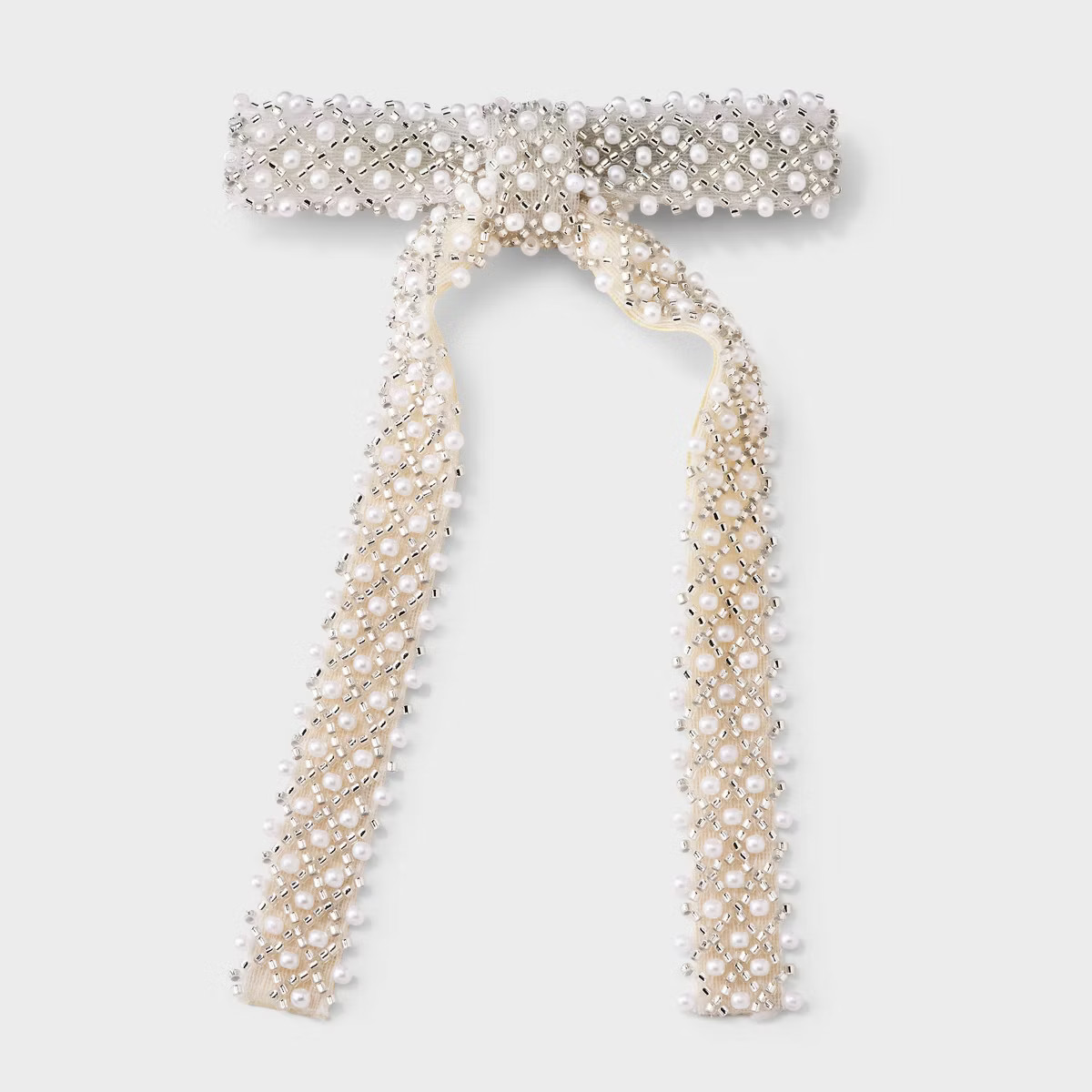 Beaded Pearl Argyle Bow Hair Barrette - A New Day™ Ivory | Target