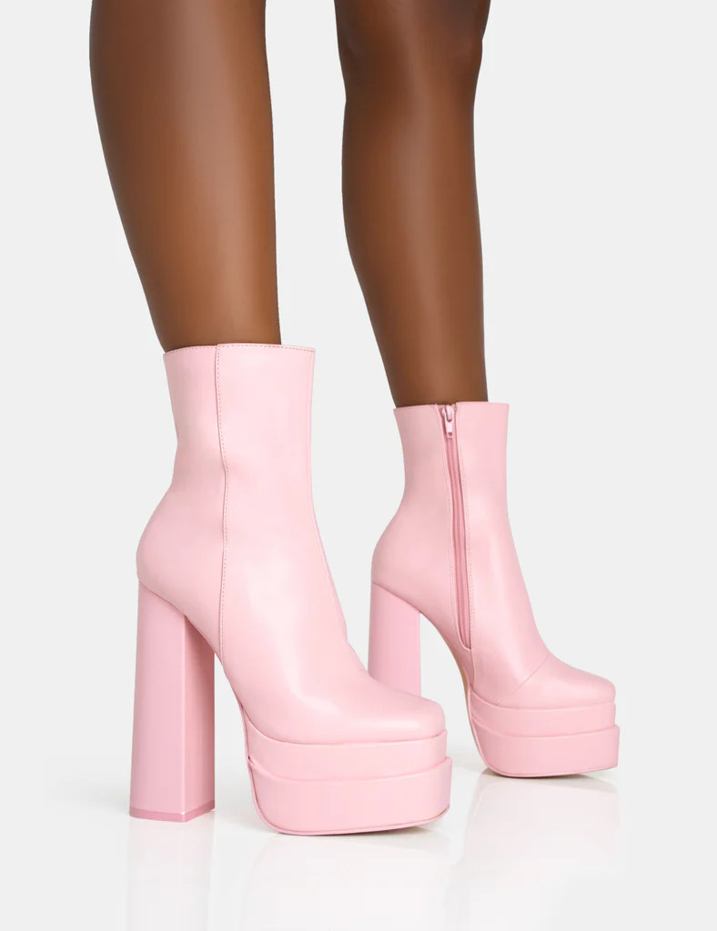 Supine Baby Pink PU Chunky Heeled Platform Ankle Boots | Public Desire (US & CA)