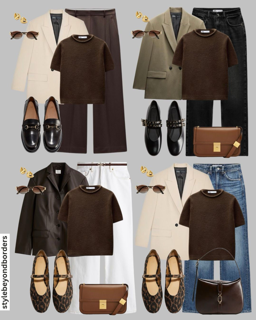 Blazers for spring 🤎✨
Tags: Blazers for spring white, khaki, leather  spring casual chic outfit with cardigan neutral colors,DeMellier handbag,trending color combo brunch outfit, casual outfit, easy to style, chic outfit, leopard ballet flats, elegant outfit, structured outfit, winter outfit, coat, neutral outfit, office outfit, modest outfit, midsize outfit, Suede bag, ballet flats, denim, jeans, mom jeans,H&M, Zara
