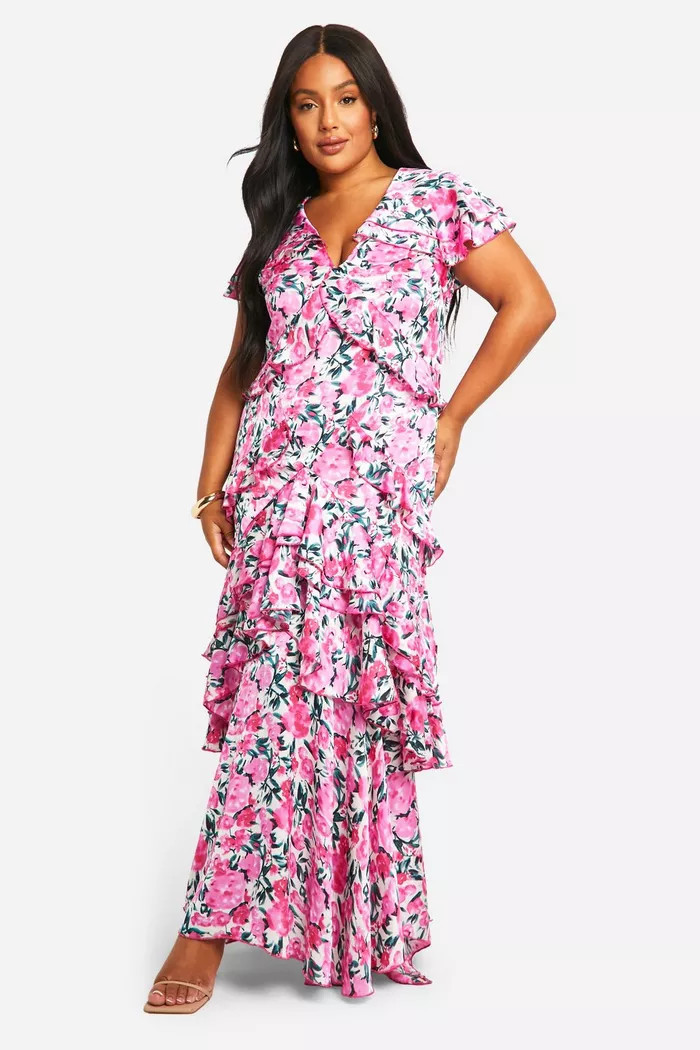 Plus Floral Frill Detail Ruffle Maxi Dress | boohoo (US & Canada)