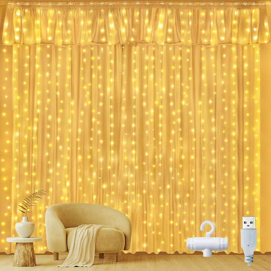 Ollny Curtain Lights Indoor Outdoor, 300LED 3mx3m Waterfall Hanging Plug in String Lights, Waterp... | Amazon (UK)