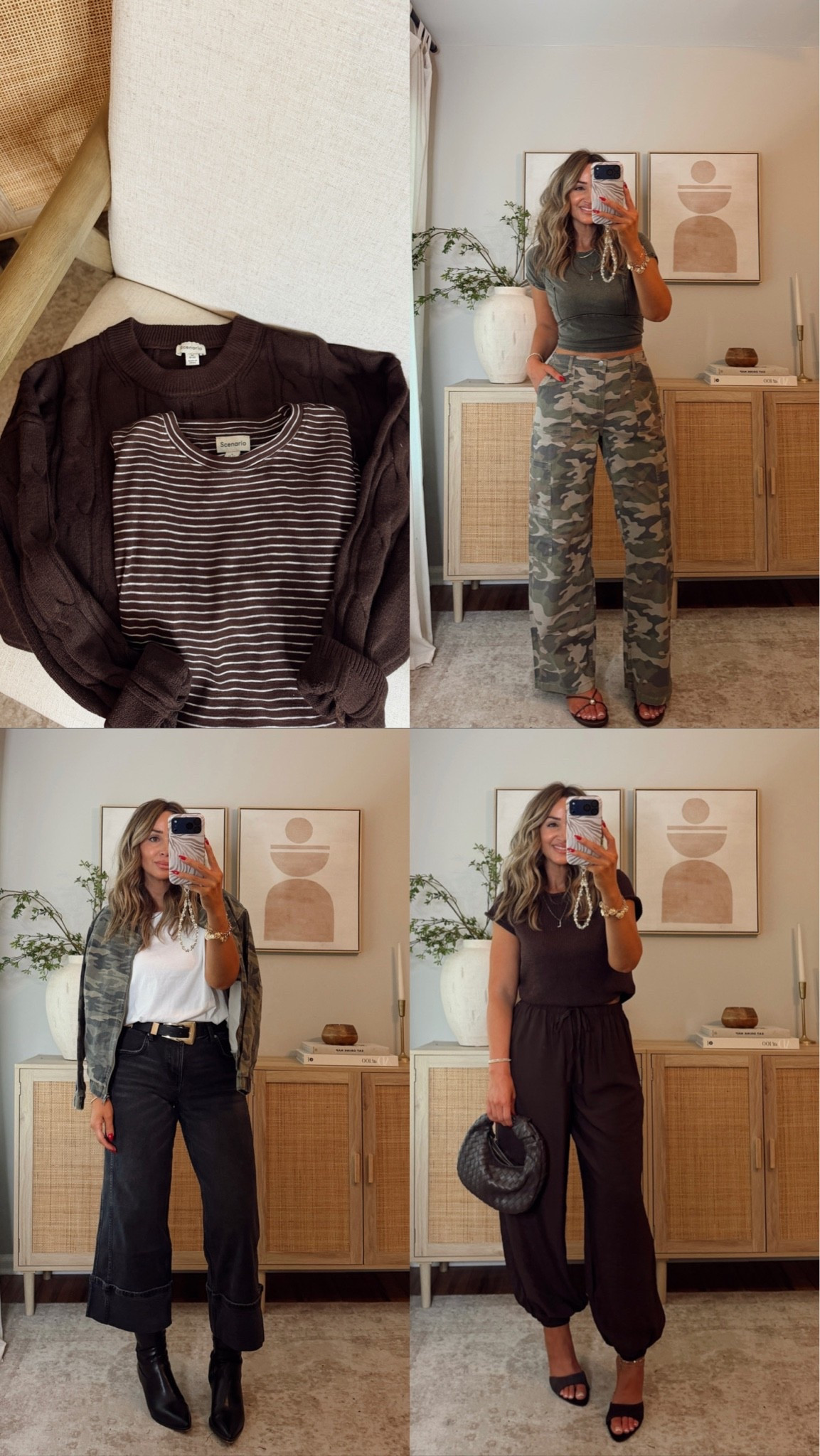 these fall finds are so good! cozy sweaters, camo + dark leopard! wearing a size s in the tops (the olive top runs big, for a more fitted look size down), size M olive pants, size 6 and M in the denim and balloon pants. fall outfits, fall fashion, walmart @Walmart

#LTKootd