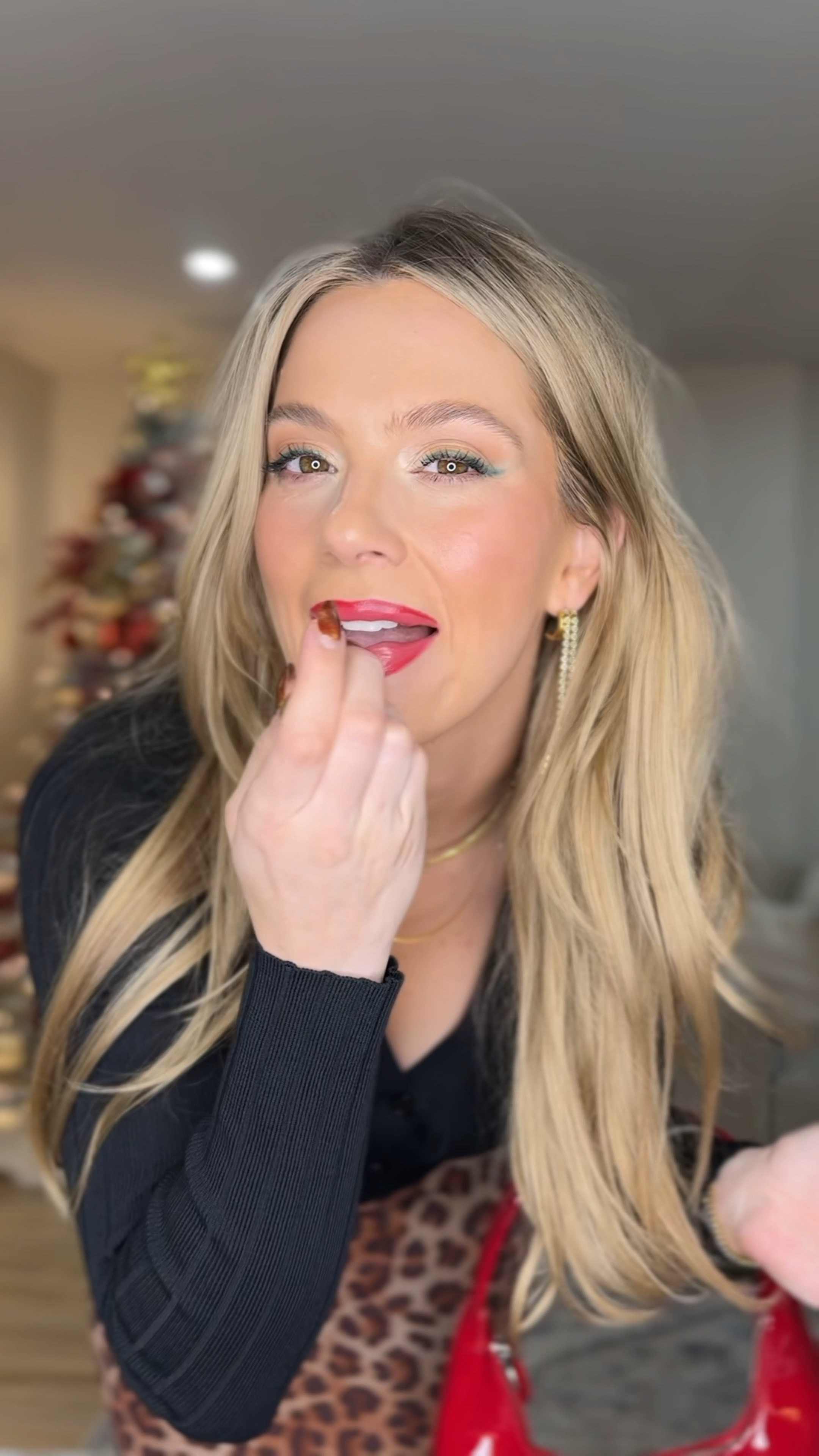 Trendy fun holiday party outfit - leopard skirt, black cardigan, red accessories and lip all 30% off with code BLACKFRIDAY30 

#LTKSaleAlert #LTKHoliday #LTKParties