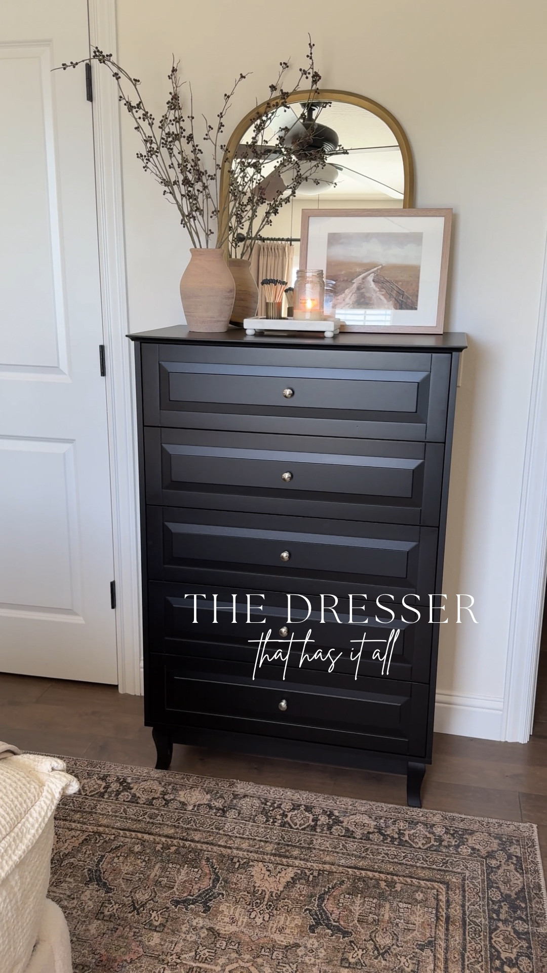A tall, timeless beauty 🖤 Featuring a modern black finish, beveled drawer fronts, and elegant little feet that give it a polished, elevated look. Sturdy, stylish, and quick to assemble—what more could you want?

#LTKHome #LTKStyleTip
