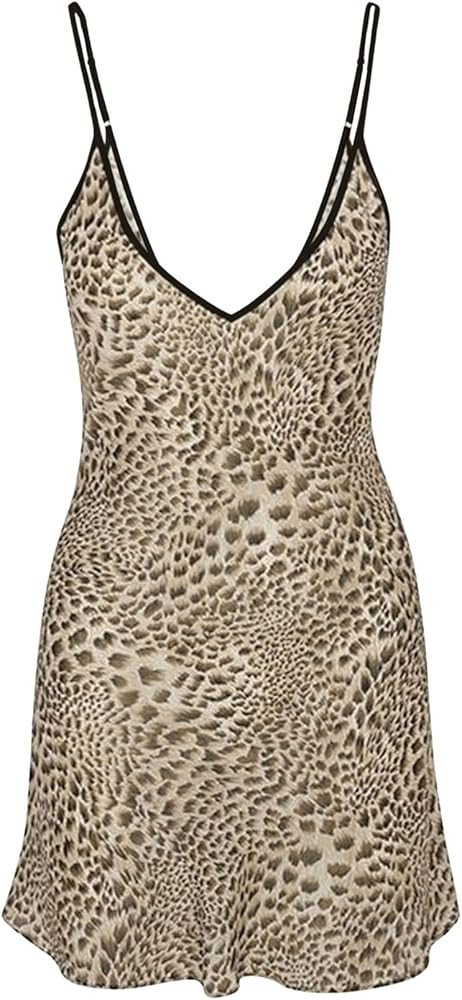 GORGLITTER Women's Leopard Print Cami Dress Cheetah Print Deep V Neck Ruffle Mini Dresses | Amazon (US)