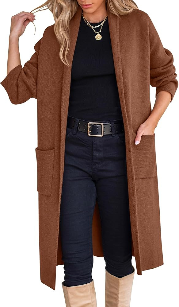 ANRABESS Women's Cardigan Long Sweater Oversized Open Front Knit Coatigan Duster Coat 2025 Trendy... | Amazon (US)