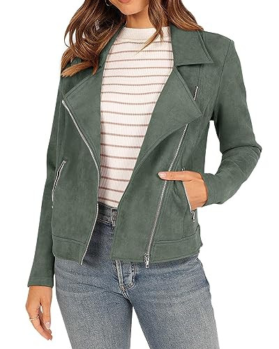 KIRUNDO Womens Faux Suede Jacket 2024 Fall Winter Clothes Casual Zipper Cropped Coat Bomber Biker... | Amazon (US)