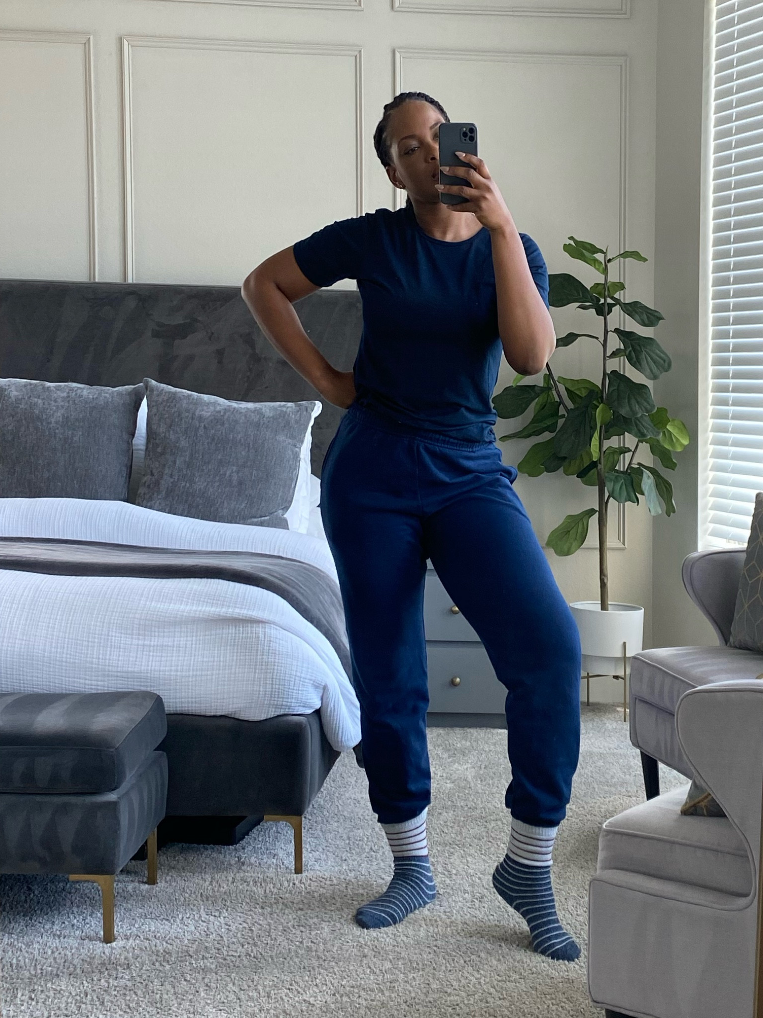 Navy blue tshirt and joggers but come in many other colors
Tshirt: XL 
Joggers: L

#LTKunder50 #LTKFind #LTKstyletip