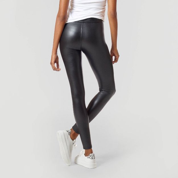 Hue Studio Women's Mid-Rise Zip Front Faux Leather Leggings - Black | Target
