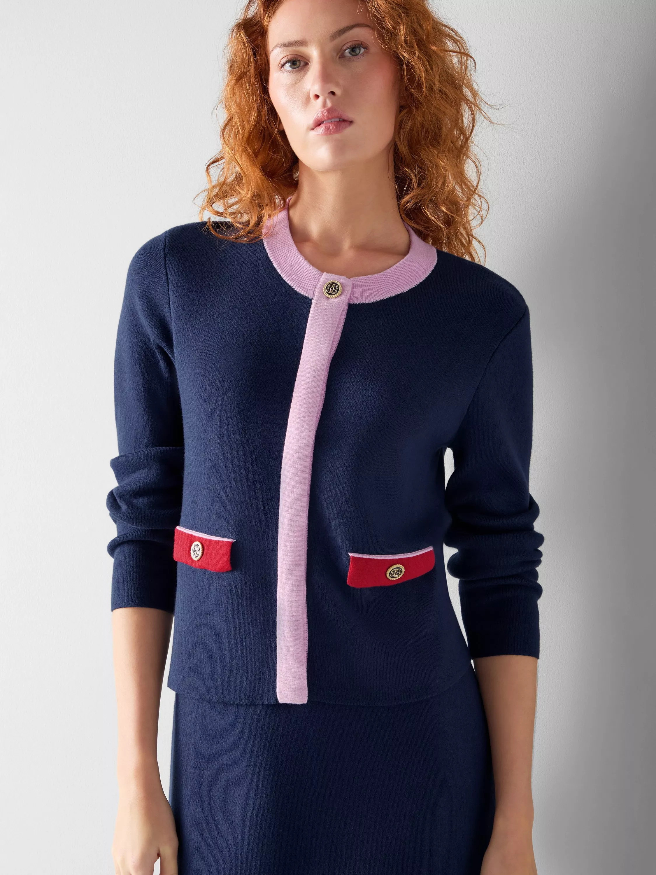 L.K.Bennett Enid Colourblock Cardigan, Navy/Multi | John Lewis (UK)