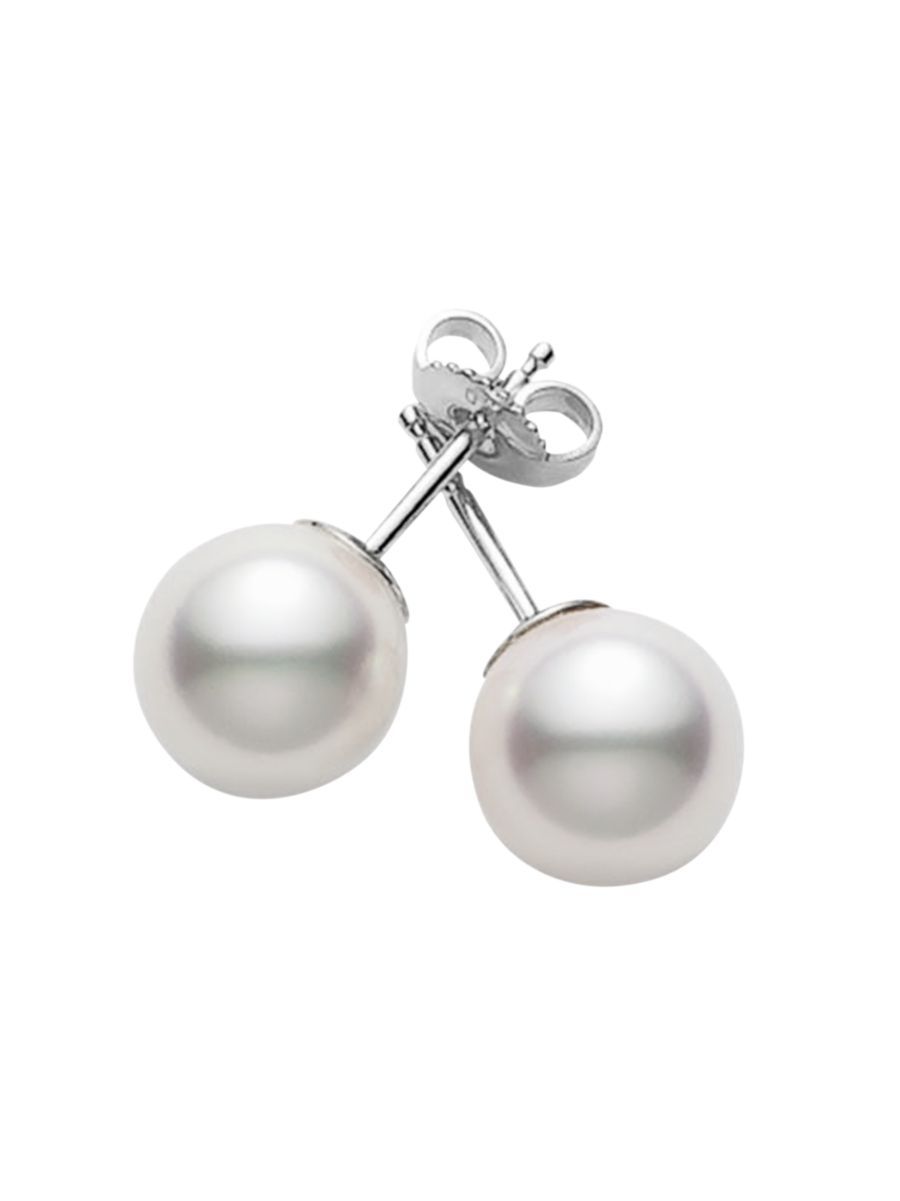 Mikimoto Essential Elements 18K White Gold &amp; 6MM White Cultured Pearl Stud Earrings | Saks Fifth Avenue