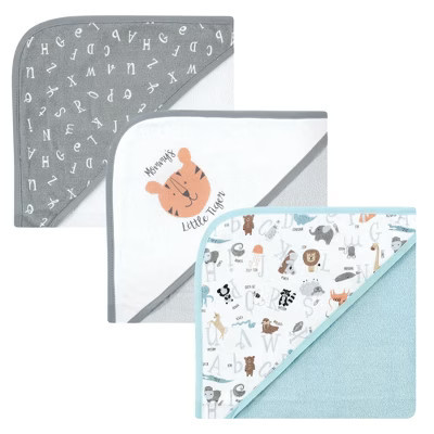 Hudson Baby Unisex Cotton Rich Hooded Towels, Alphabet, One Size | Target