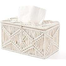 Mkono Tissue Box Cover Boho Decor Rectangular Paper Tissue Holder with Bead Buckle Macrame Napkin Ti | Amazon (US)