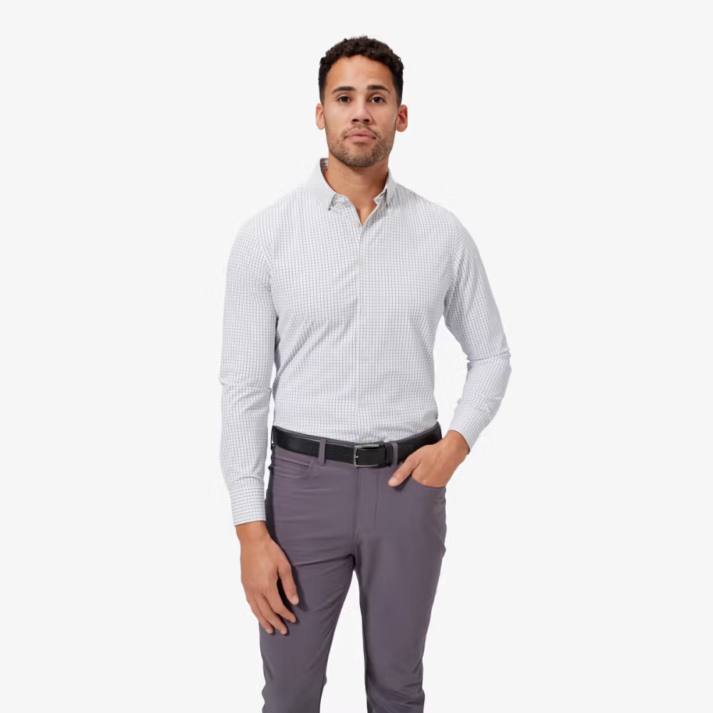 Leeward Dress ShirtWhite Navy Mini Grid | Mizzen + Main