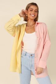 Polly Colour Block Button Down Top - Pale Pink Multi | Petal & Pup (US)