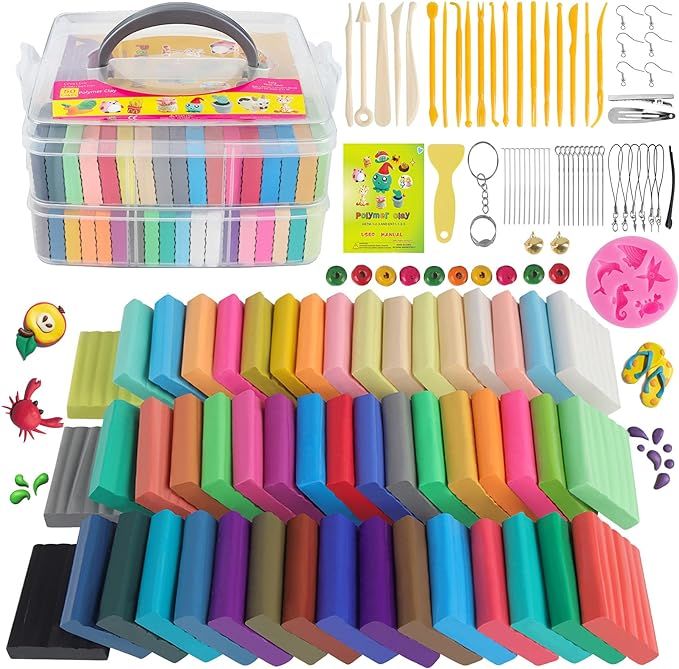 Polymer Clay Kit,Clay Sets 50 Colors Modeling Clay for Kids Oven Bake DIY Model Clay,with Sculpti... | Amazon (US)