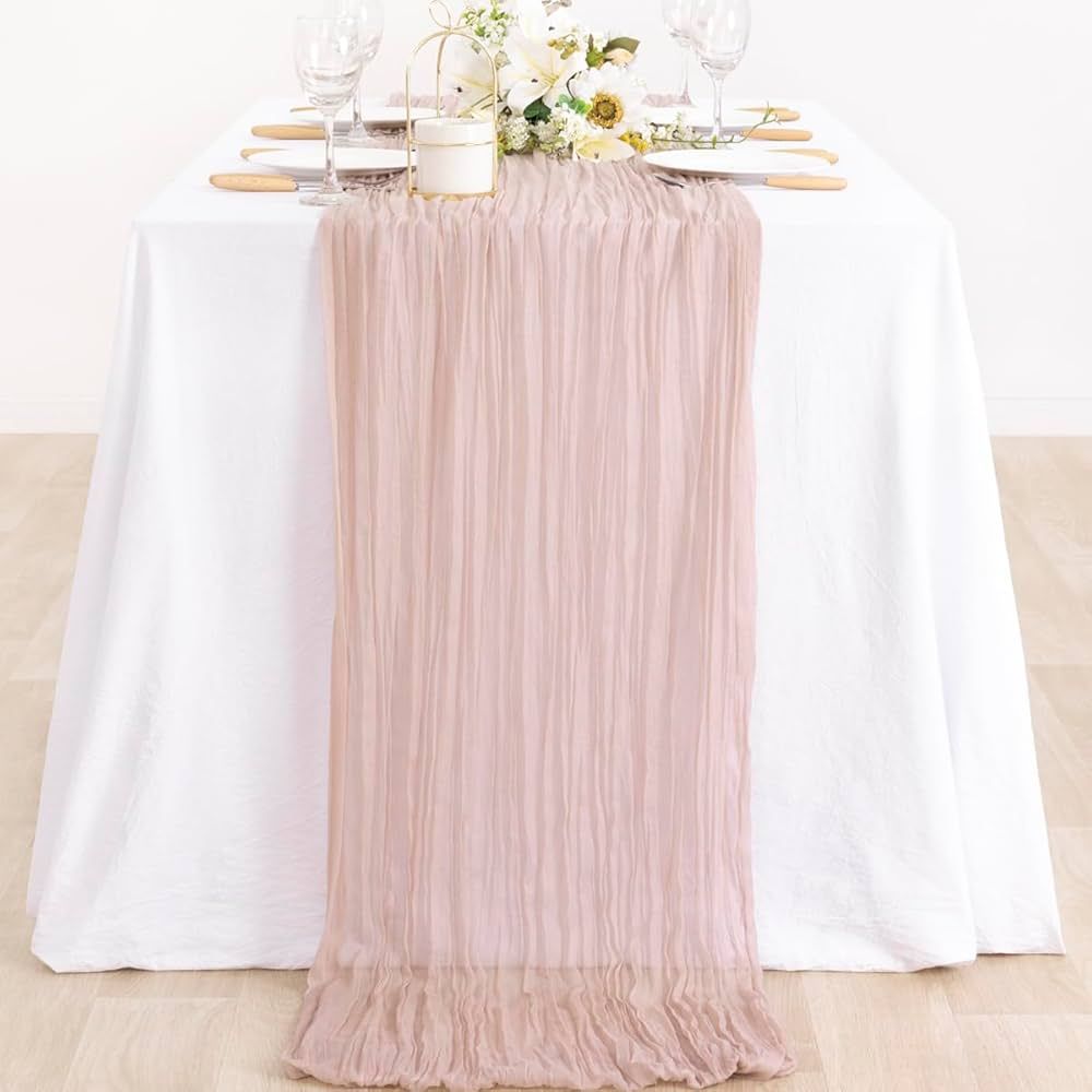 MLMC 14ft Dusty Pink Rustic Cheesecloth Table Runner 35x171 Inches Wrinkled Farmhouse Winter Tabl... | Amazon (US)
