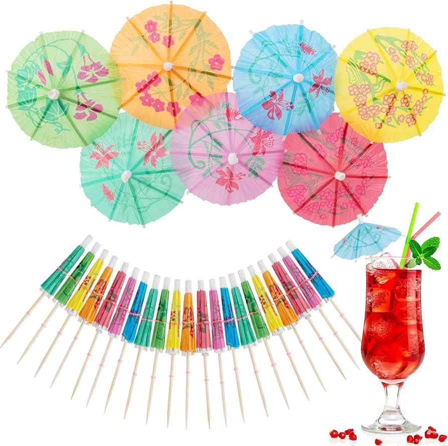 Cocktail Umbrellas - 50PACK Drink Umbrellas for Drinks, Paper Mini Umbrella for Drinks Hawaiian C... | Amazon (US)