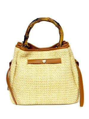 Soft Raffia Bag with Bamboo Handle- Medium Size- Sample Sale- Final Sale | Lisi Lerch Inc